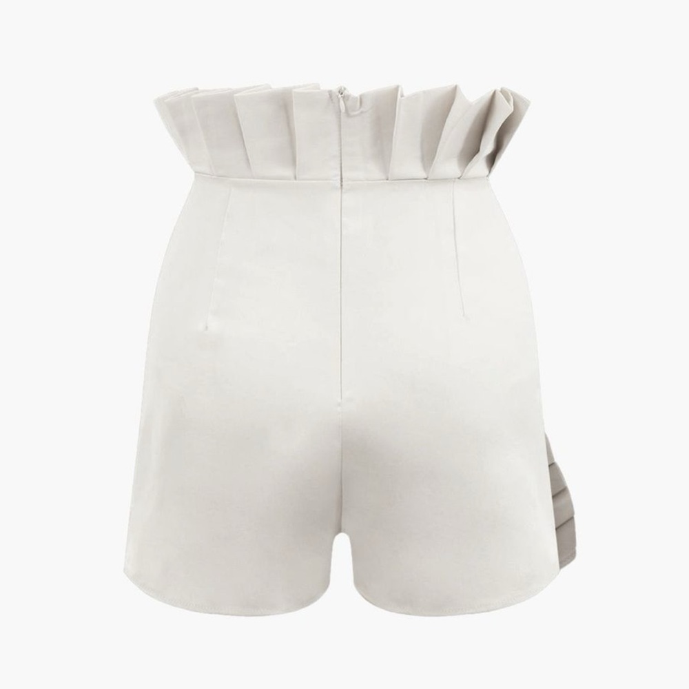 Cream Pleated High Waisted Shorts - Picture 3 of 4